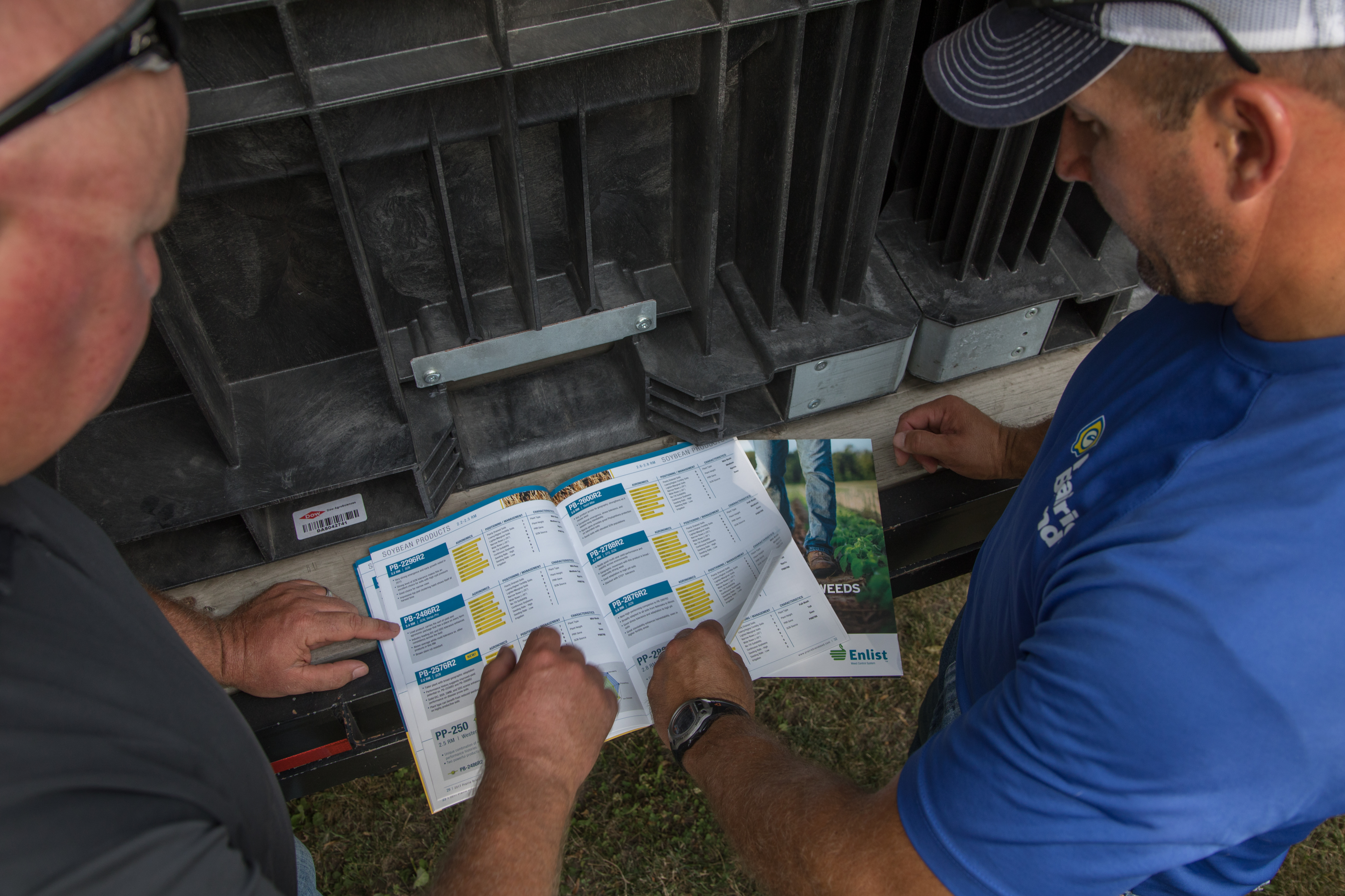 Two farmers reviewing traits